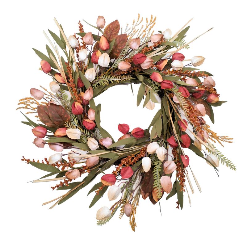 Fall Wreath 22" - Mixed Autumn Leaf with Flower Bud