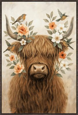 Art - Floral Highland Cow 31.25" x 46.25"