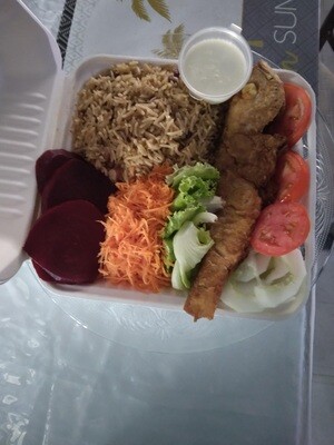 Riz haricots roses +poisson frit