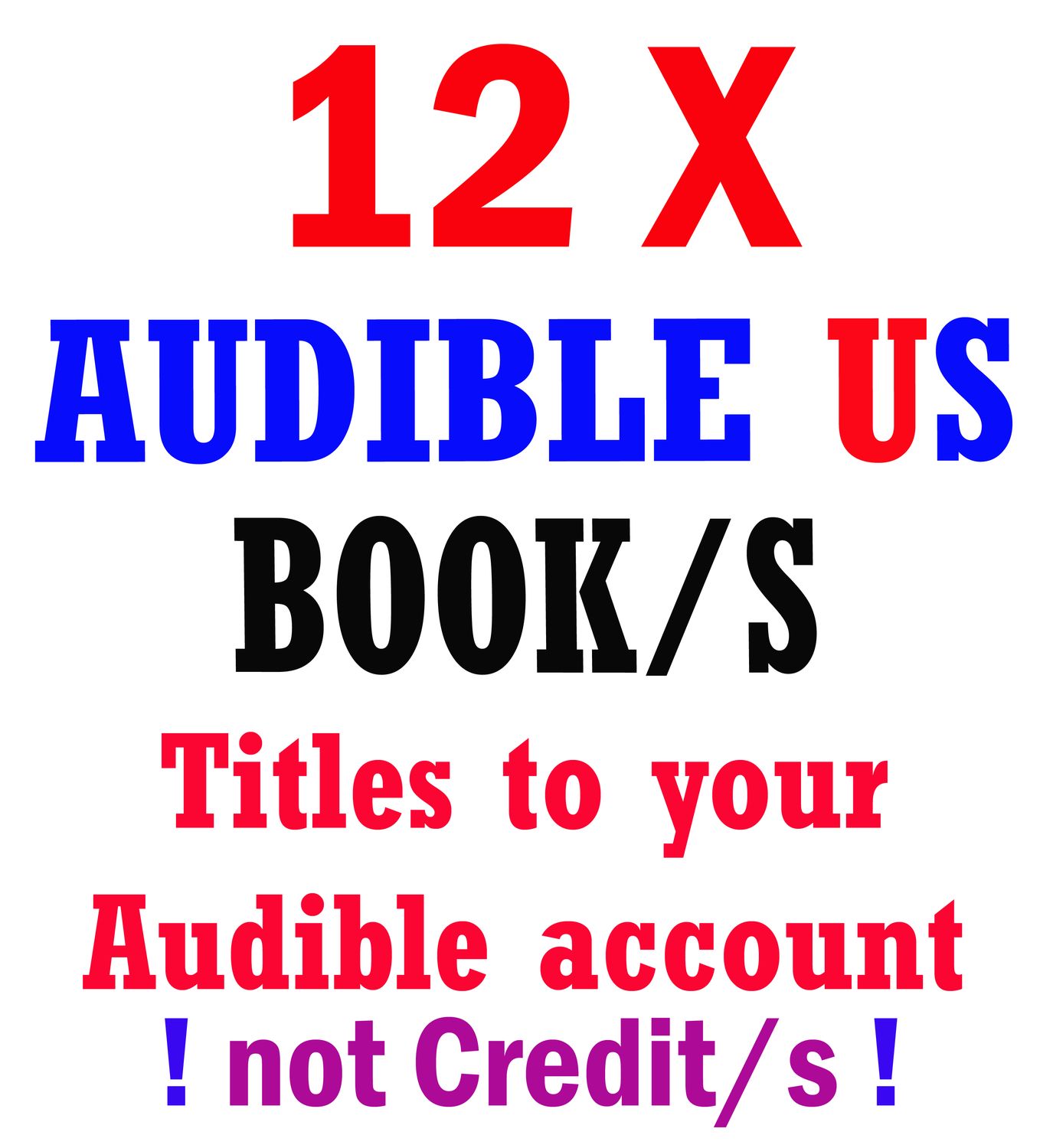 12x Audible USA Store Credit/s Gift title option (Not direct Credit) Add 6 Audible US credits/titles to your audible account
