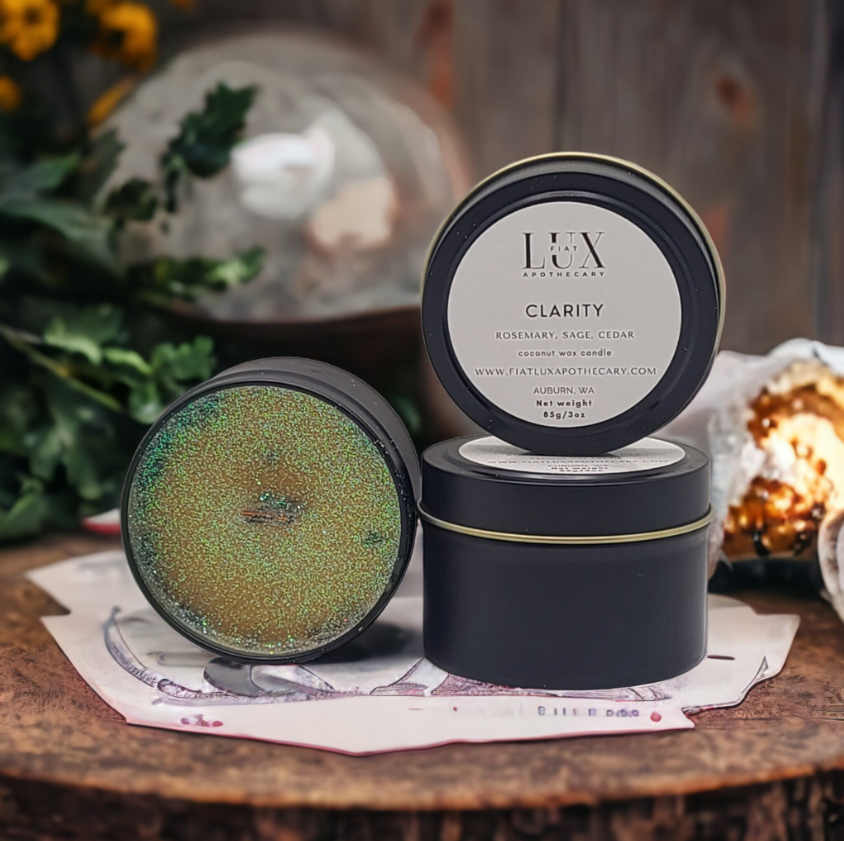 Pre-order Clarity Spelled Conjure Candle Kit 3 ounce | LUXURY | Handcrafted | Coconut Soy Scented Candle with Herbs | Hand Poured |