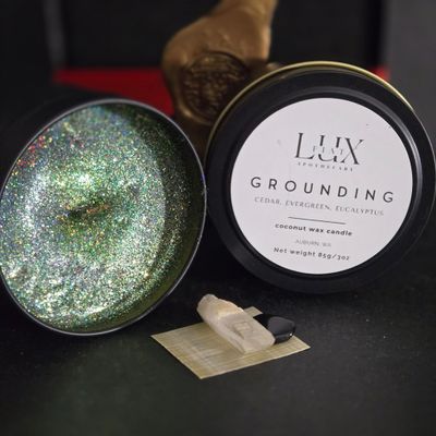 3 ounce Grounding Spell Candle Kit  | LUXURY | Handcrafted | Coconut Soy Scented Candle with Herbs | Hand Poured |