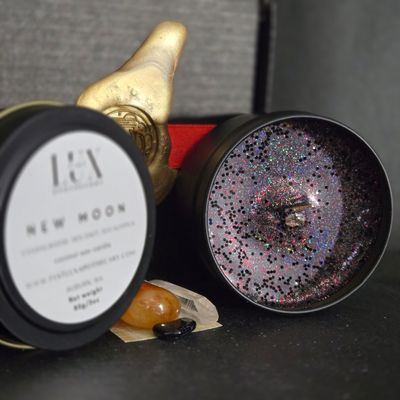 New Moon Spell Candle | LUXURY | Handcrafted | Coconut Soy Scented Candle with Herbs | Hand Poured |