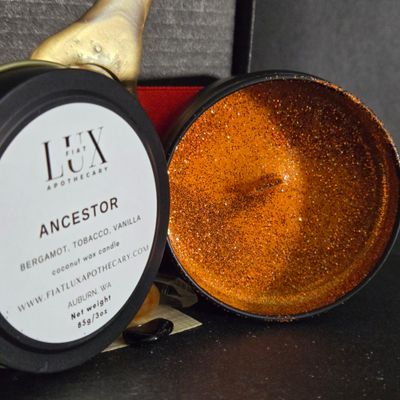 Orange Ancestor Spell Candle 3 ounces | LUXURY | Handcrafted | Coconut Soy Scented Candle with Herbs | Hand Poured |