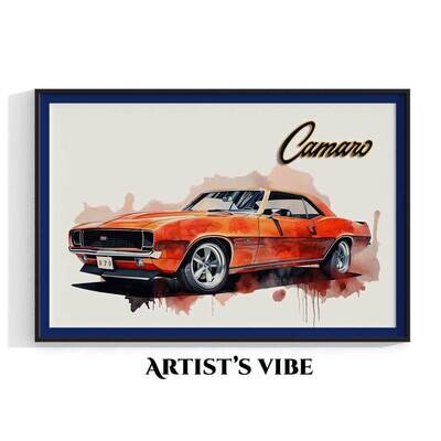 Chevy Camaro Automobile Watercolor