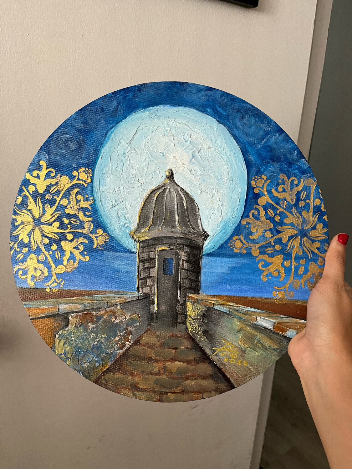 La Luna y Garita obra original. 12”