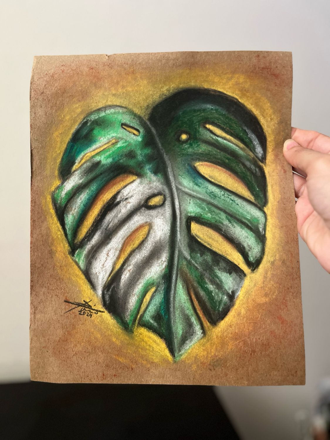 Arte Hoja de monstera- obra original-