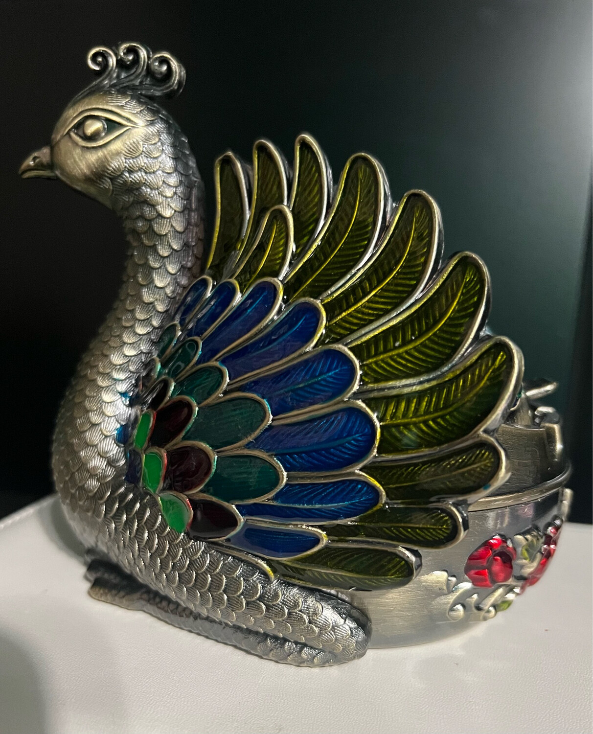 Metal Peacock Ashtray /Jewelry Box
