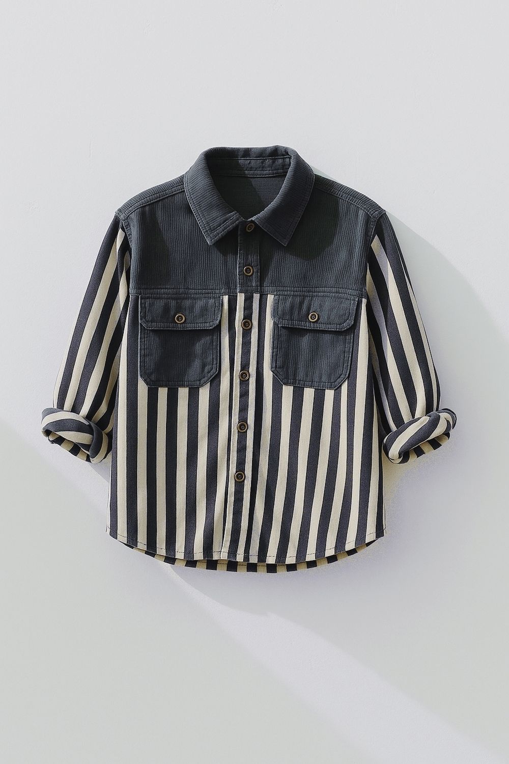 قميص رصاصي مخطط جيبين