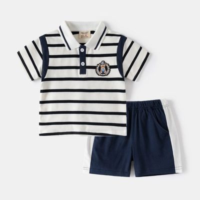 طقم بولوشيرت مخطط شورت نيلي