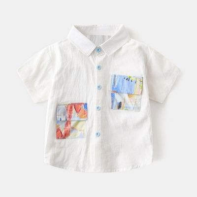 قميص اطفال ابيض دبل جيب الوان