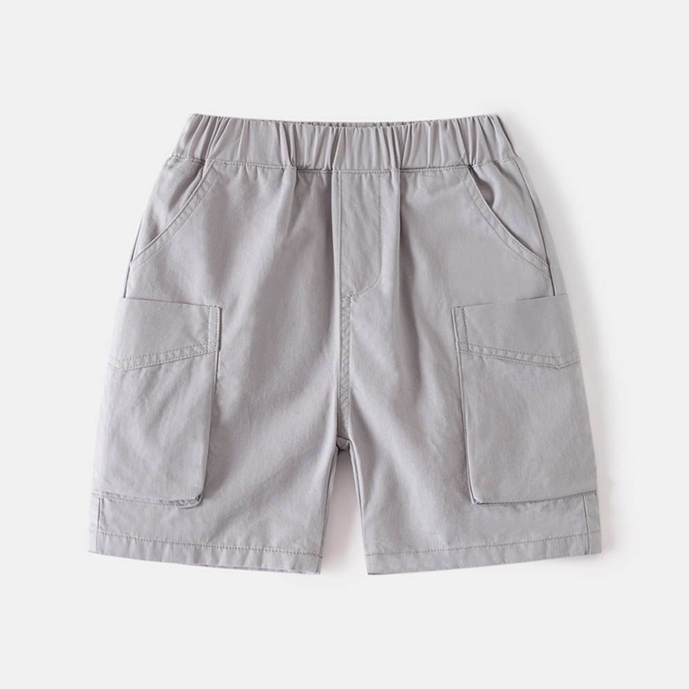 شورت كتان رصاصي دبل جيب