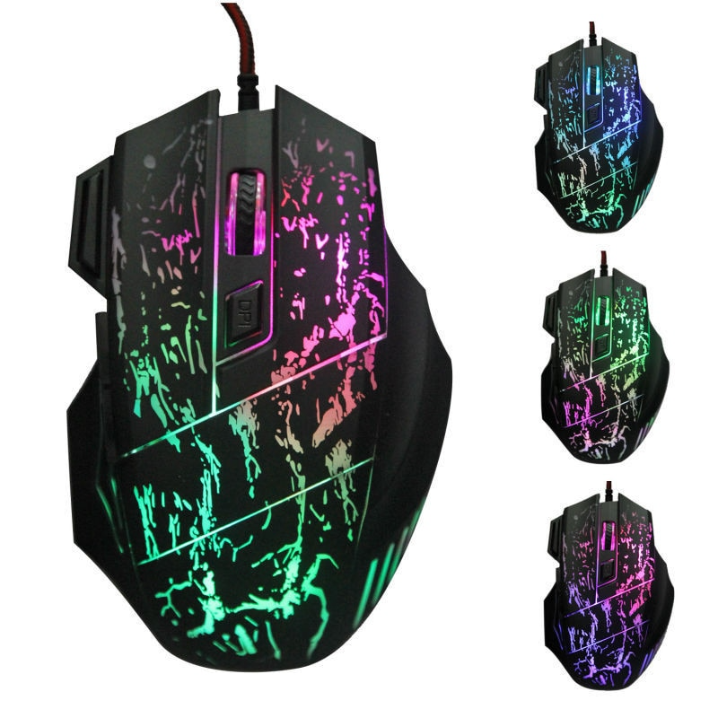 Optical Gaming Mouse with Ergonomic Design and 7 Programmable Buttons - Wired USB Connection for Desktop - 4 Adjustable DPI Settings - 4-Way Scroll Wheel - Glare Black Finish
