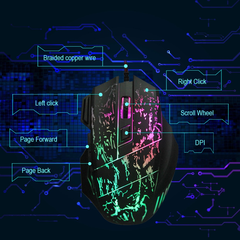 Optical Gaming Mouse with Ergonomic Design and 7 Programmable Buttons - Wired USB Connection for Desktop - 4 Adjustable DPI Settings - 4-Way Scroll Wheel - Glare Black Finish