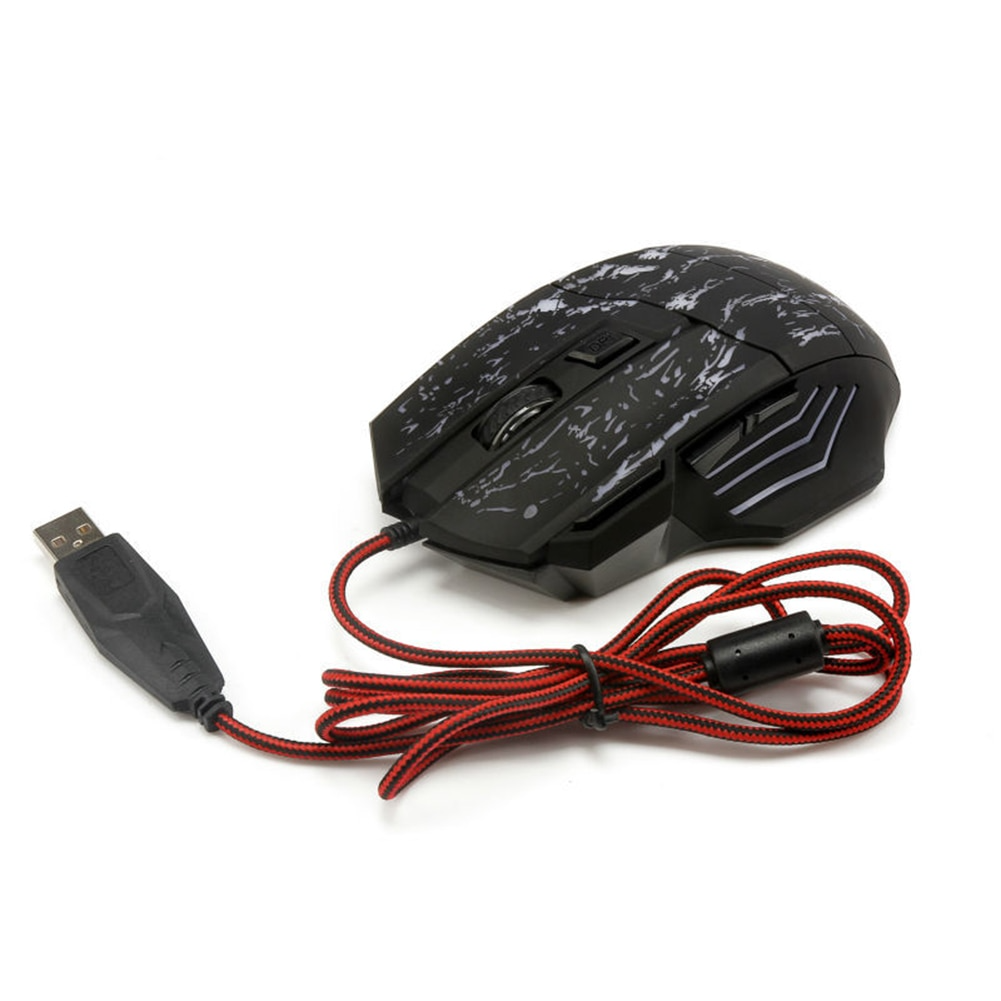 Optical Gaming Mouse with Ergonomic Design and 7 Programmable Buttons - Wired USB Connection for Desktop - 4 Adjustable DPI Settings - 4-Way Scroll Wheel - Glare Black Finish