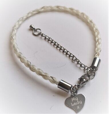 ENGRAVED HORSE HAIR Braided 4 strand SILVER Coloured stainless steel with heart