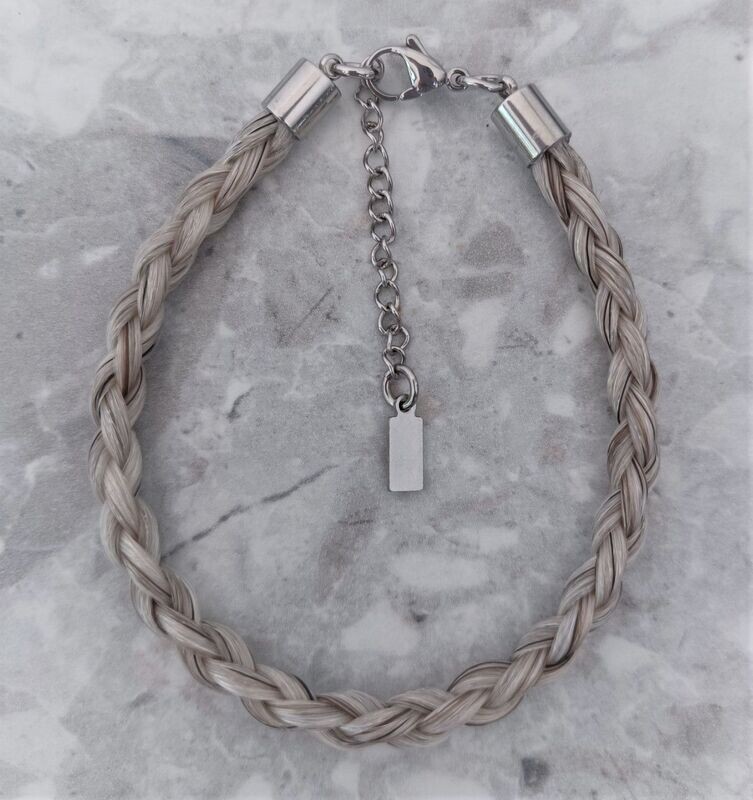 Horsehair keepsake bracelet made using your own horses hair. Stainless steel silver coloured findings. Memory jewellery. Memorial jewellery