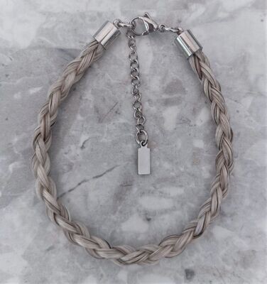 HORSE HAIR Braided 4 strand bracelet with Silver Stainless Steel