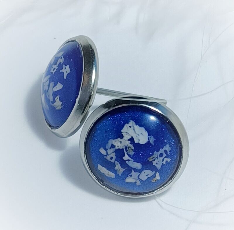 Stainless steel 8mm stud earrings  to contain two stones encapsulating the hair, fur or ashes you send me.  Memorial Jewellery Keepsake Jewellery

