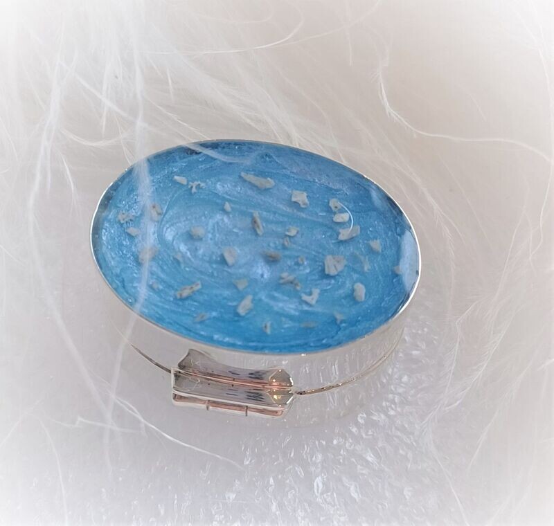 Sterling Silver oval pill box to contain the hair, fur or ashes you send me.  Memorial Jewellery Keepsake Jewellery