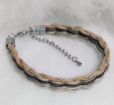 HORSE HAIR Braided FLAT 20 strand bracelet, with leather Stainless steel