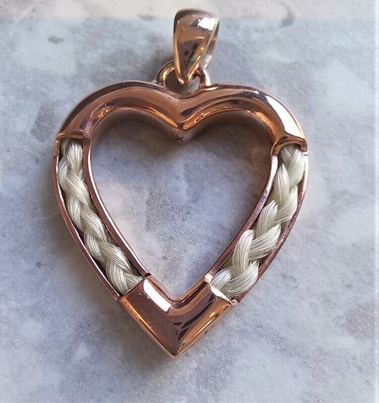 Sterling silver heart Pendant in Rose Gold or Gold plated to contain two Horsehair braids using your own horses hair . Memory jewellery Horsehair keepsake jewellery
