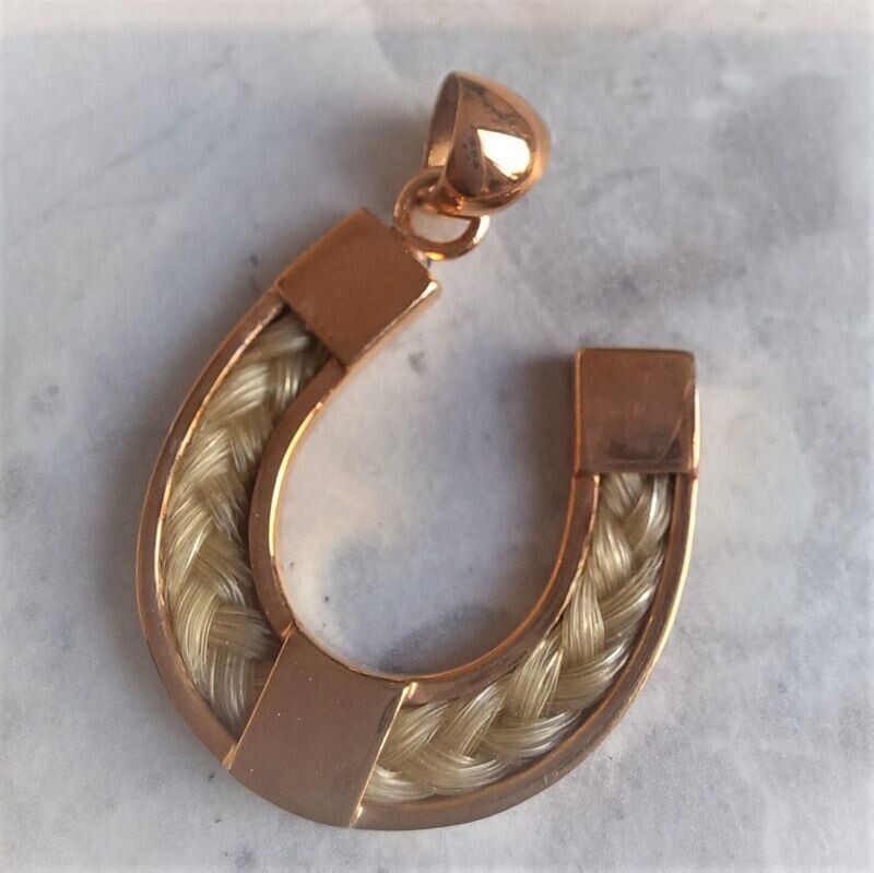 Sterling silver Rose Gold plated horseshoe pendant to include a braid of your own horses hair, Horsehair jewellery