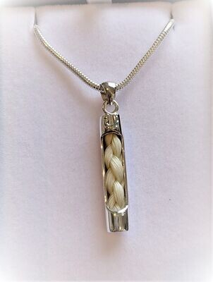 Tube Pendant Horse Hair braided inlay Sterling Silver Optional Chain