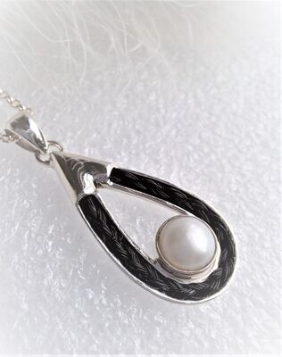 Tear Pendant with 8mm fresh water pearl and braid hair inlay
