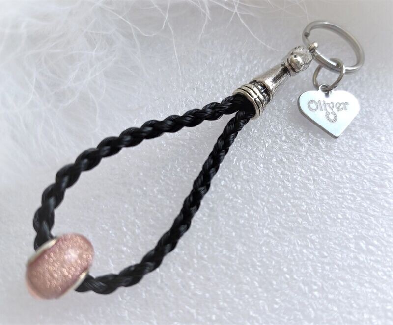 Braided Horsehair key charm using the horse hair you send me.  Can include a charm bead and an engraved heart charm. Keepsakes horsehair jewellery