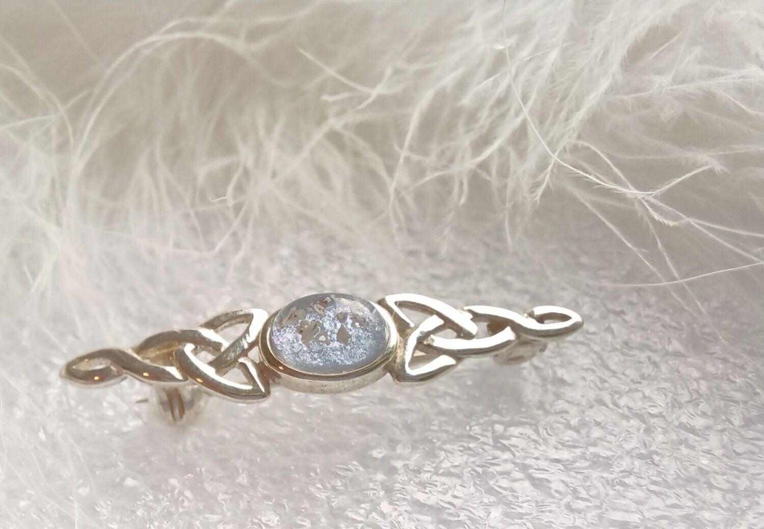 Celtic Brooch with a stone containing the hair, fur or ashes you send me.  Memorial jewellery, Keepsake Jewellery