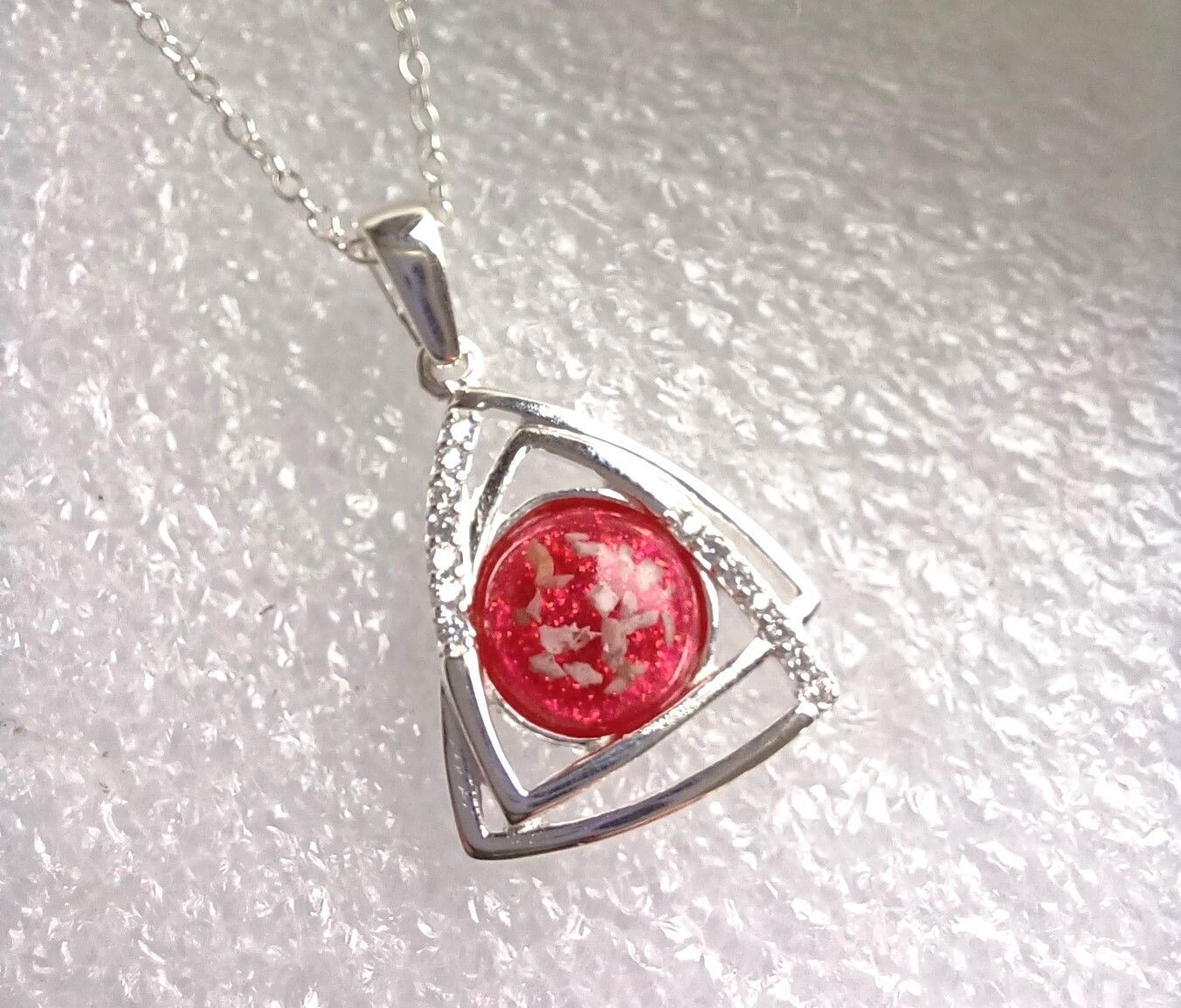 Sterling Silver modern  pendant and chain with cz stones  to contain a stone encapsulating the hair, fur or ashes you send me.  Memorial Jewellery Keepsake Jewellery