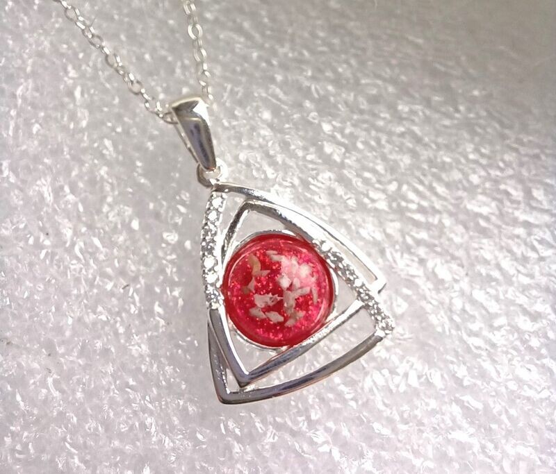 Sterling Silver modern  pendant and chain with cz stones  to contain a stone encapsulating the hair, fur or ashes you send me.  Memorial Jewellery Keepsake Jewellery