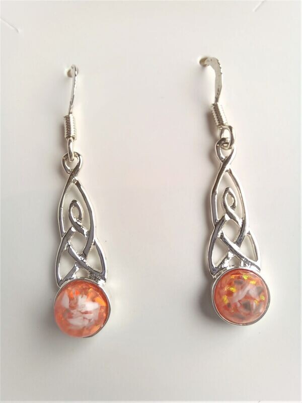 Sterling silver Celtic drop earrings  with a stone containing the hair, fur or ashes you send me.  Memorial jewellery, Keepsake Jewellery