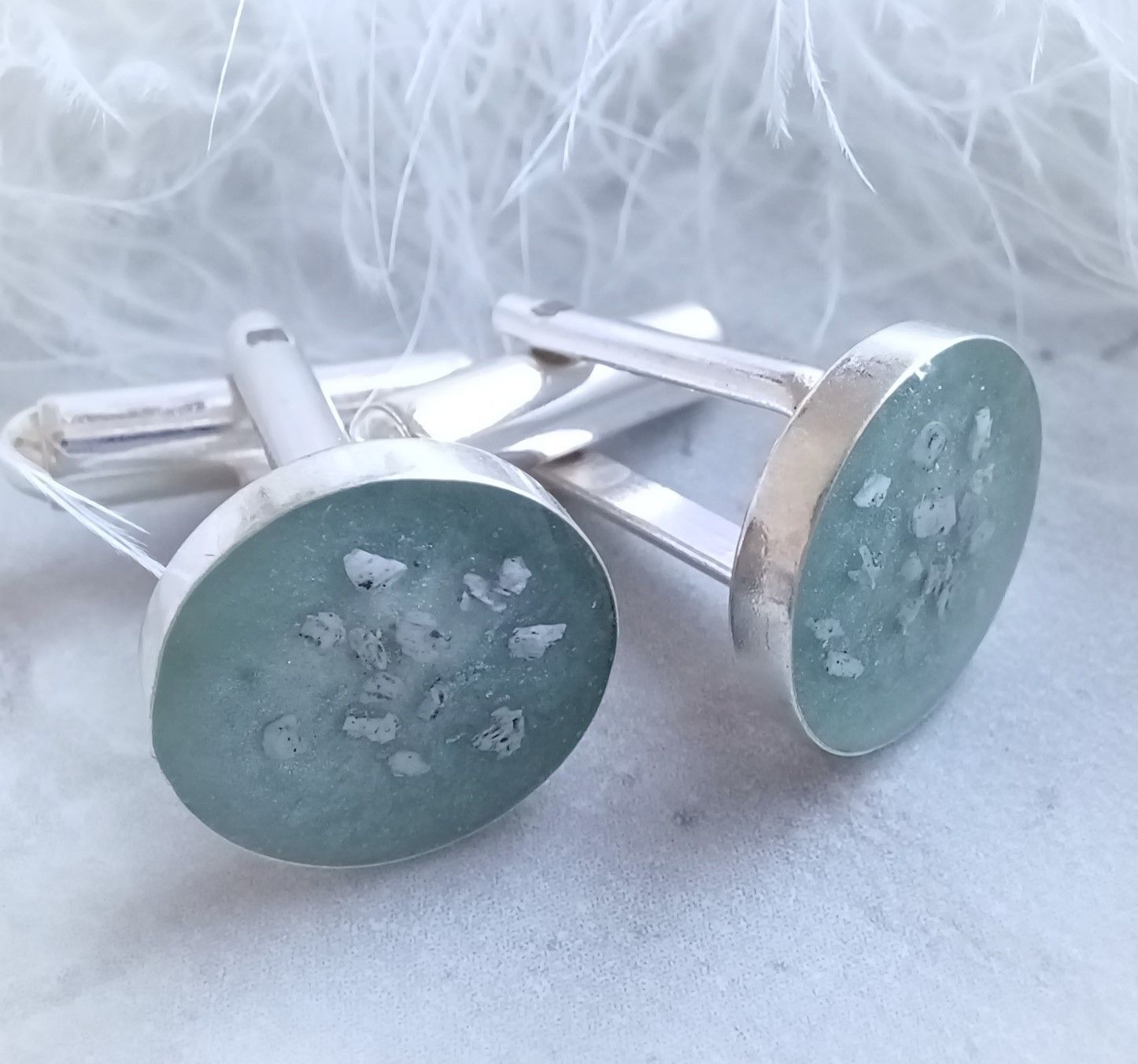 Sterling silver cufflinks each to  contain a stone encapsulating the  fur, hair or ashes you provide. Keepsake Jewellery. Memorial Jewellery. Memory Jewellery. Great for taking your lost relatives to your wedding 