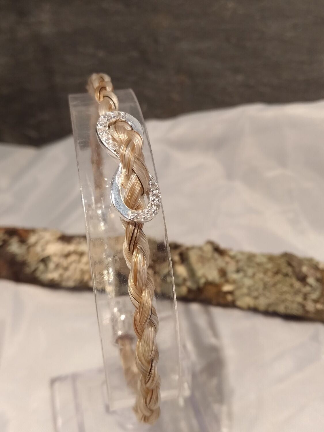 Horsehair keepsake bracelet made using your own horses hair. Sterling silver findings.  Infinity charm with CZ stones. Memory jewellery. Memorial jewellery