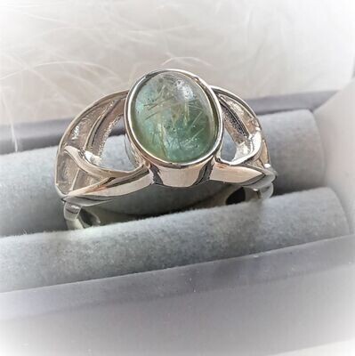 CELTIC Ring with 8x6mm Cab to encapsulate hair or ashes Sterling Silver