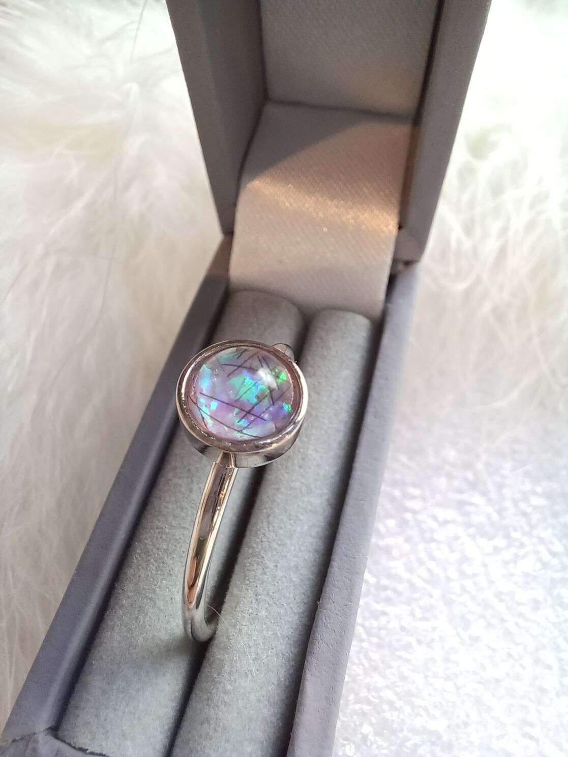 Round  plain band ring with 6mm cab to encapsulate hair or ashes Sterling Silver
