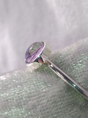 Round plain band ring with 6mm cab to encapsulate hair or ashes Sterling Silver