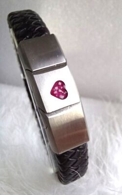 Leather Bracelet with HEART inlay 5.1x5.8mm for inclusions