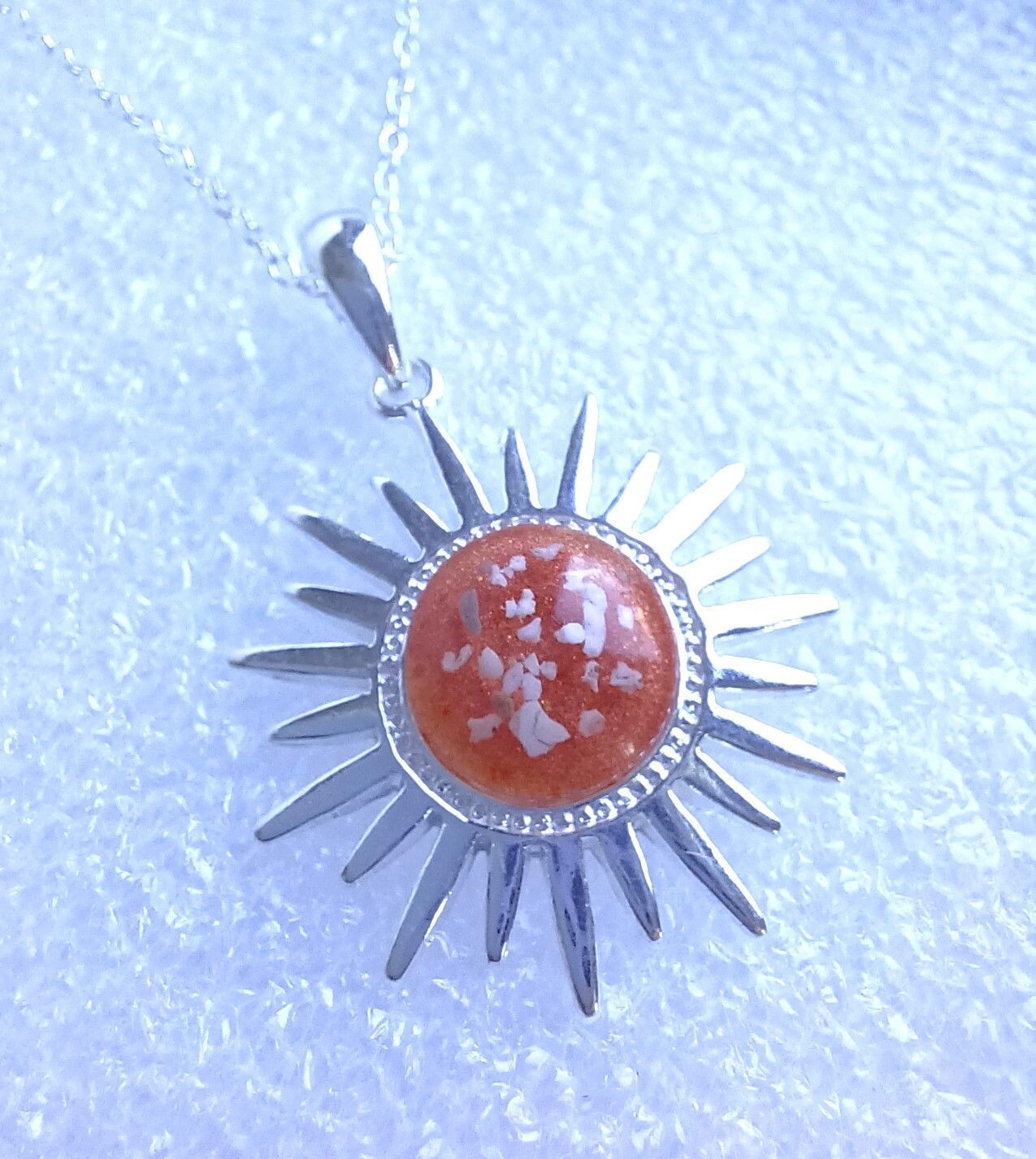 Sterling Silver large Sun pendant and chain to contain a stone encapsulating the hair, fur or ashes you send me.  Memorial Jewellery Keepsake Jewellery
