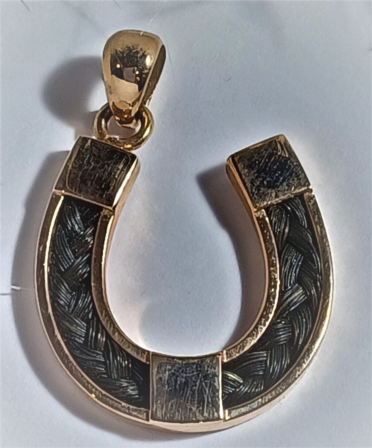 Sterling silver Gold plated horseshoe pendant to include a braid of your own horses hair, Horsehair jewellery