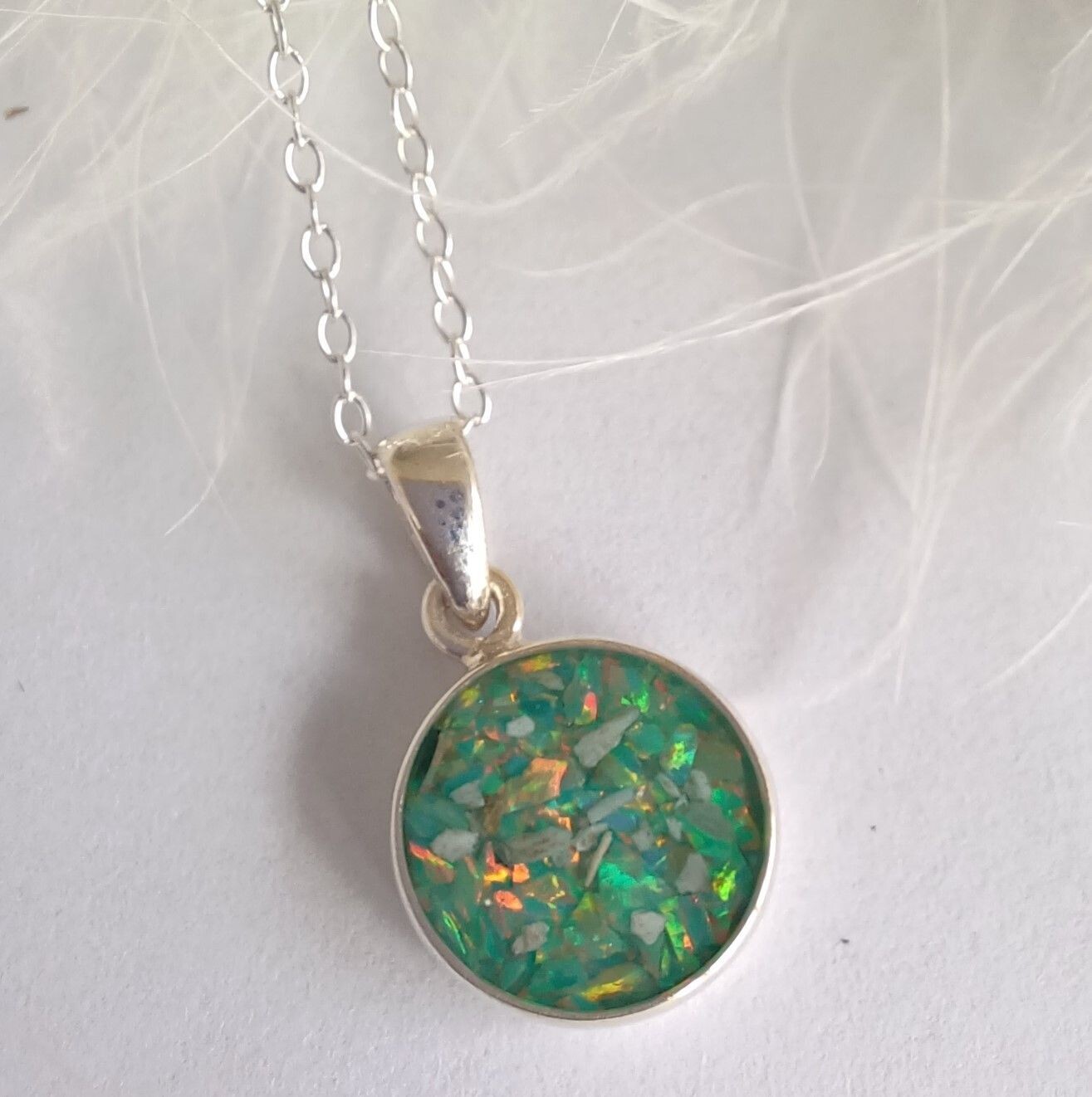 Sterling Silver round pendant and chain to contain a stone encapsulating the hair, fur or ashes you send me.  Memorial Jewellery Keepsake Jewellery