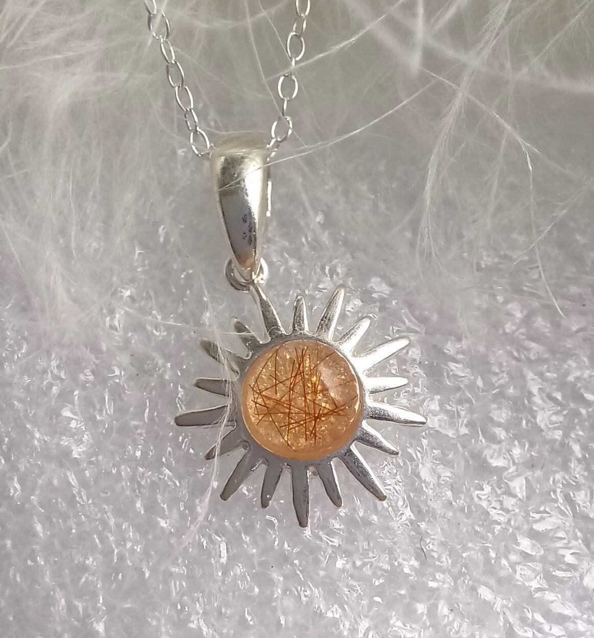 Sterling Silver small sun pendant and chain to contain a stone encapsulating the hair, fur or ashes you send me.  Memorial Jewellery Keepsake Jewellery