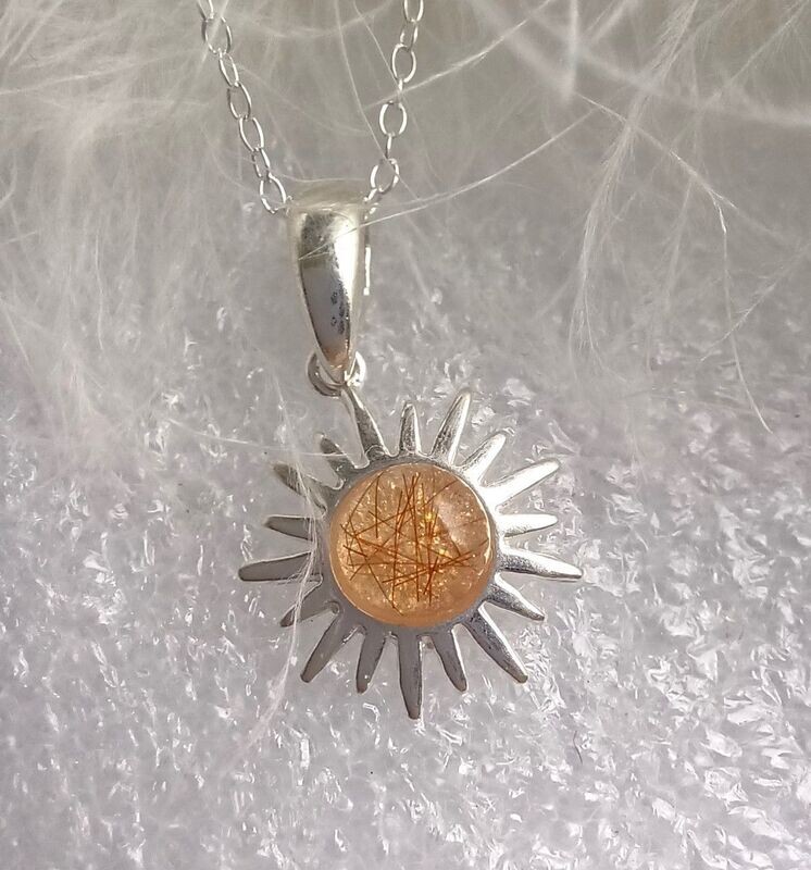 SMALL SUN pendant & chain  with a 6mm cabochon