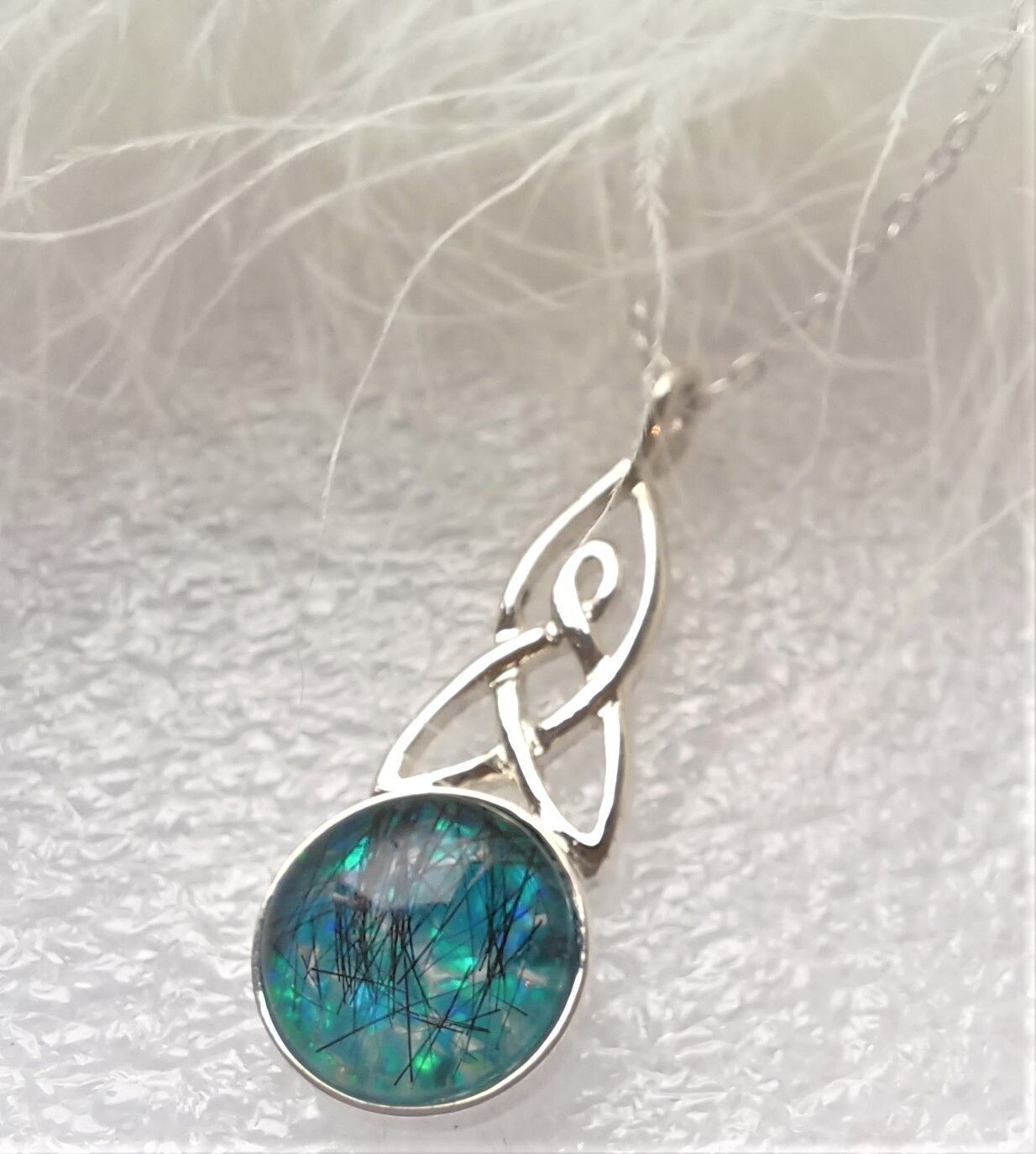 Sterling Silver Celtic drop pendant and chain to contain a stone encapsulating the hair, fur or ashes you send me.  Memorial Jewellery Keepsake Jewellery