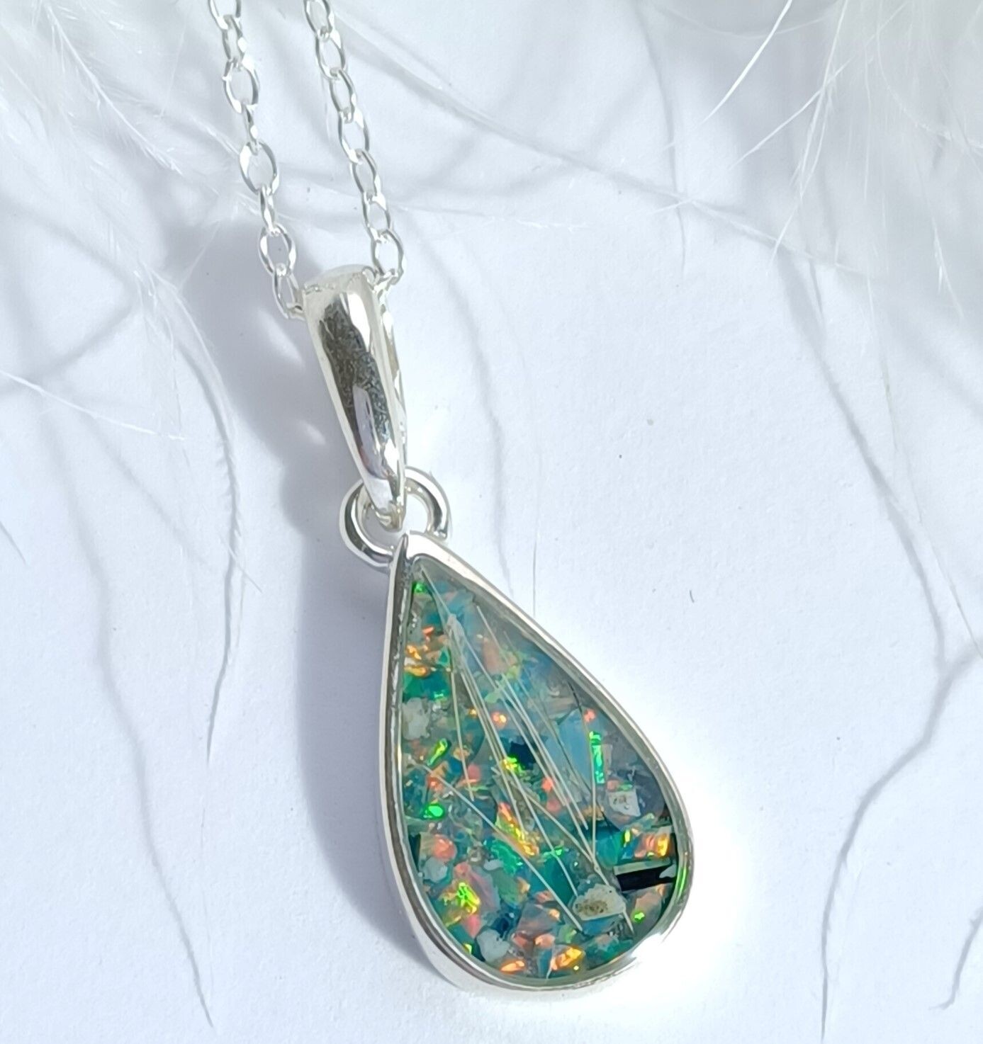 Sterling Silver tear drop pendant and chain to contain a stone encapsulating the hair, fur or ashes you send me.  Memorial Jewellery Keepsake Jewellery