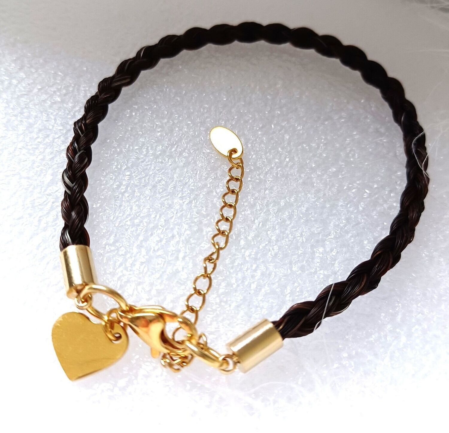Horsehair keepsake bracelet made using your own horses hair. Stainless steel Gold coloured findings.  Personalised heart tag. Memory jewellery. Memorial jewellery