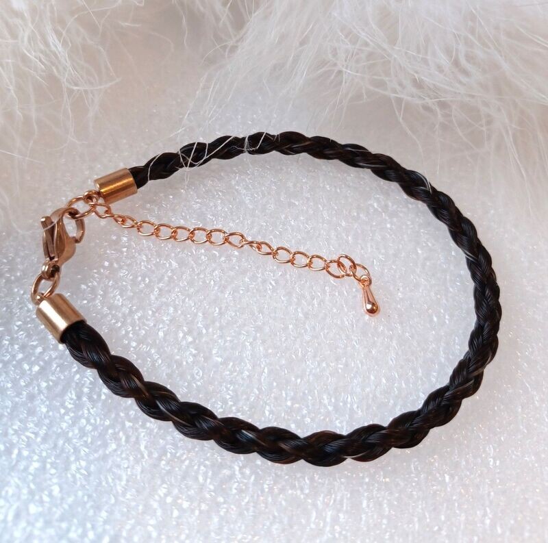 Horsehair keepsake bracelet made using your own horses hair. Stainless steel Rose Gold coloured findings. Memory jewellery. Memorial jewellery