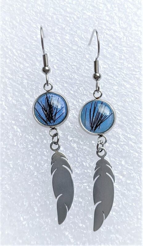 Stainless steel feather detail drop earrings. to contain stones encapsulating the fur, hair or ashes you provide. Keepsake Jewellery. Memorial Jewellery. Memory Jewellery